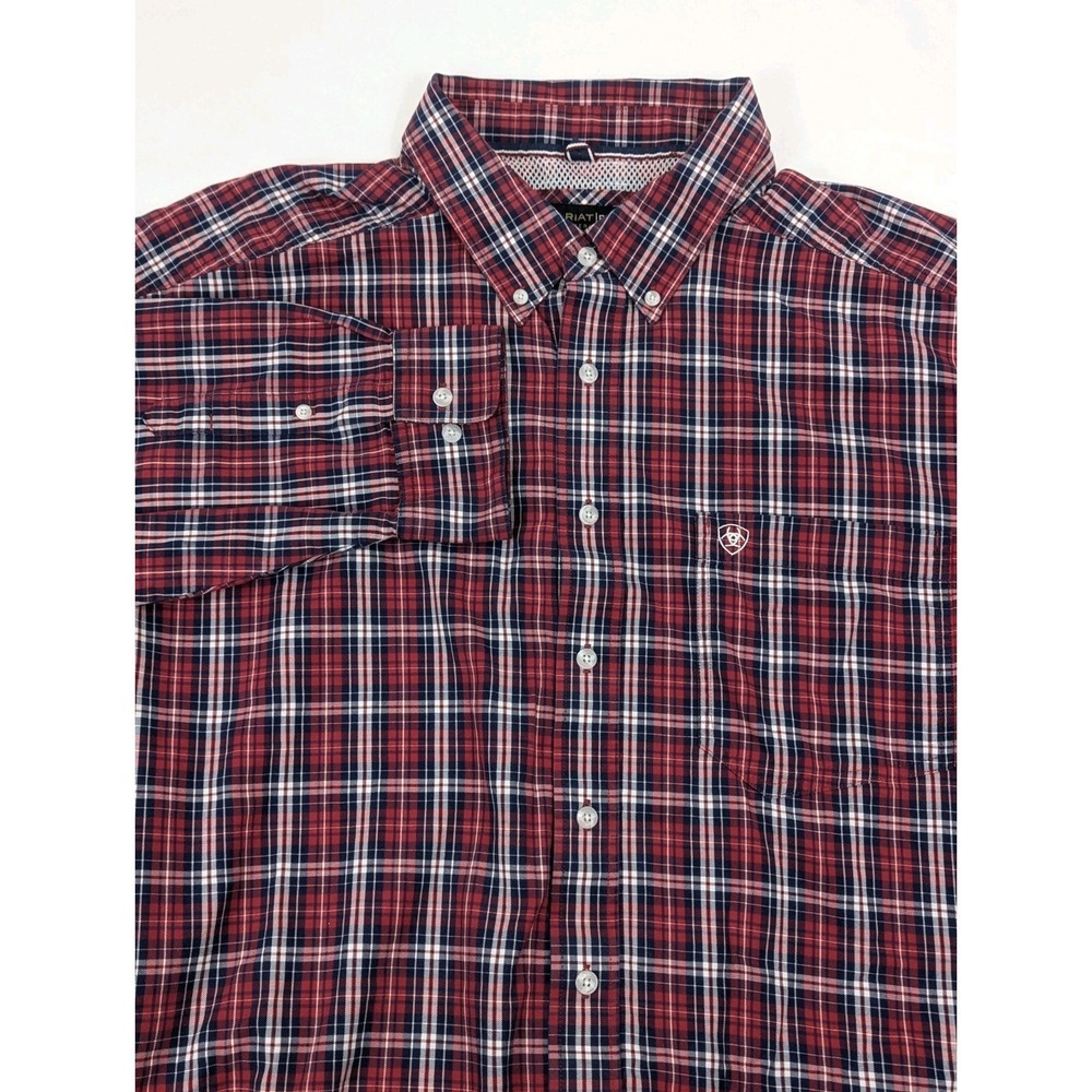 Ariat Pro Shirt Mens 3XL Long Sleeve Red White Blue Plaid Embroidered Western - Picture 3 of 11